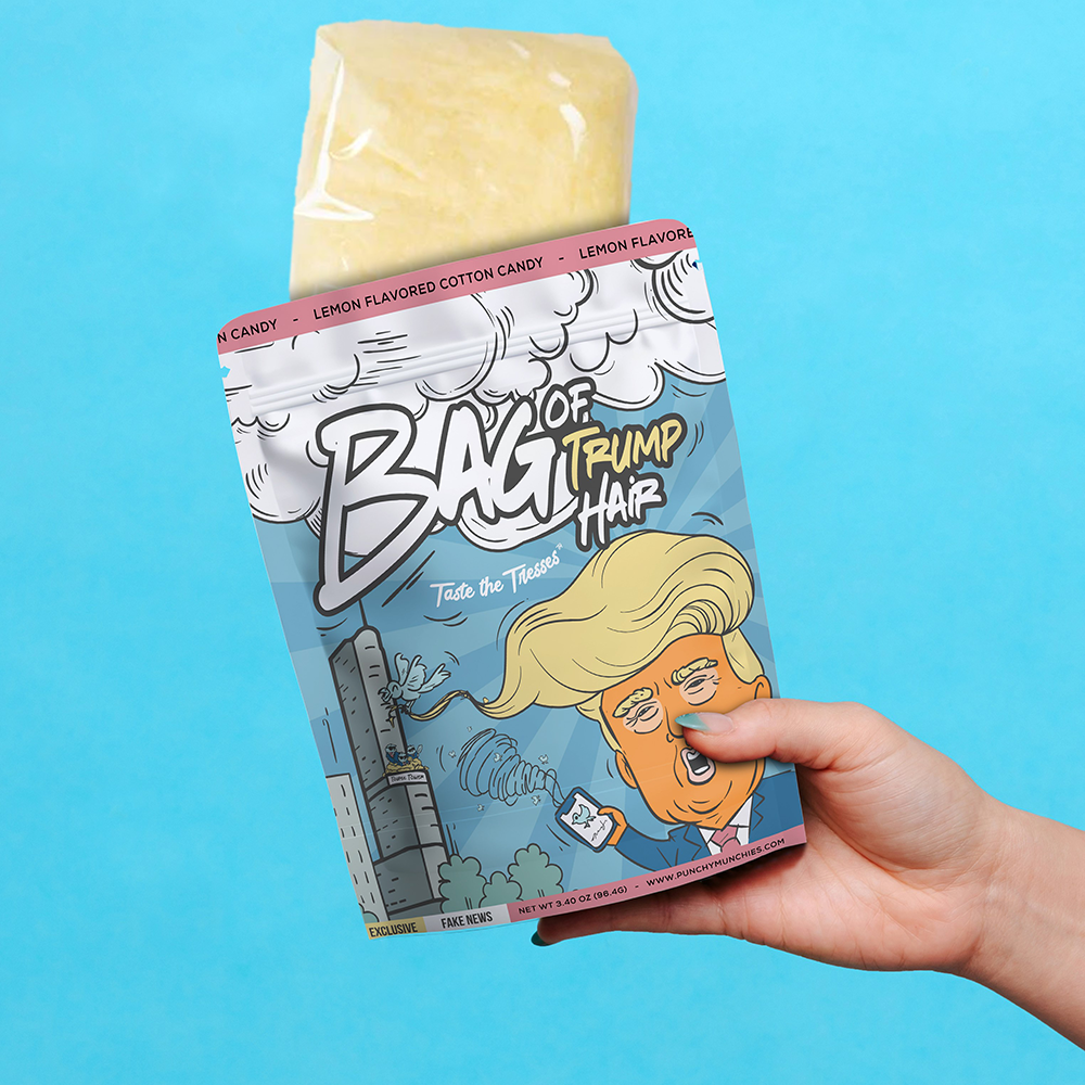 Funny Gag Gifts - Iconic Bag of Trump Hair Cotton Candy, a hilarious treat to share laughter and joy